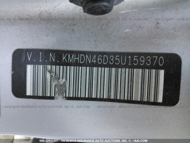 KMHDN46D35U159370 - 2005 HYUNDAI ELANTRA GLS/GT SILVER photo 9