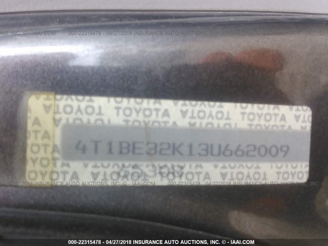 4T1BE32K13U662009 - 2003 TOYOTA CAMRY LE/XLE/SE ნაცრისფერი ფოტო 9