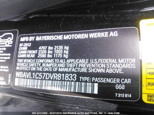 WBAVL1C57DVR81833 - 2013 BMW X1 XDRIVE28I BLACK photo 9