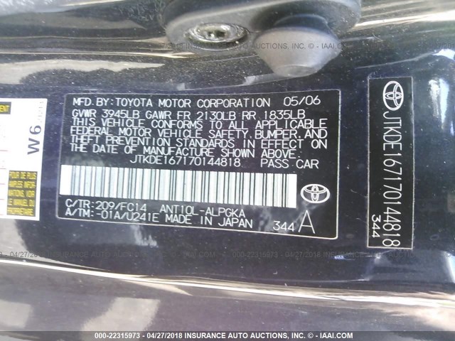 JTKDE167170144818 - 2007 TOYOTA SCION TC 黑色 照片 9