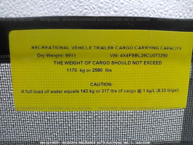 4X4FSBL26CU073250 - 2012 FOREST RIVER OTHER  WHITE photo 9