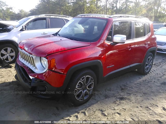 ZACCJADB7HPG41003 - 2017 JEEP RENEGADE LIMITED RED photo 2