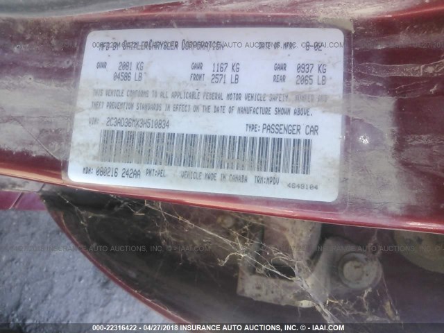 2C3AD36MX3H510834 - 2003 CHRYSLER CONCORDE LXI RED photo 9