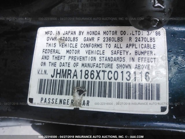 JHMRA186XTC013116 - 1996 HONDA ODYSSEY LX GREEN photo 9