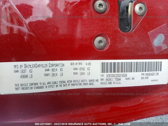 1B3ES56C25D216528 - 2005 DODGE NEON SXT RED photo 9