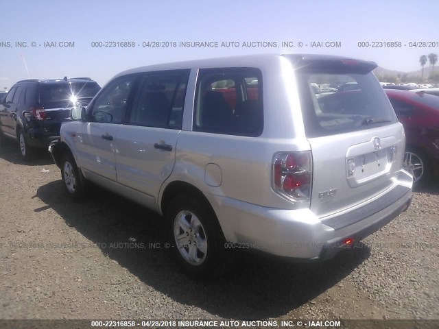 5FNYF28196B025614 - 2006 HONDA PILOT LX SILVER photo 3