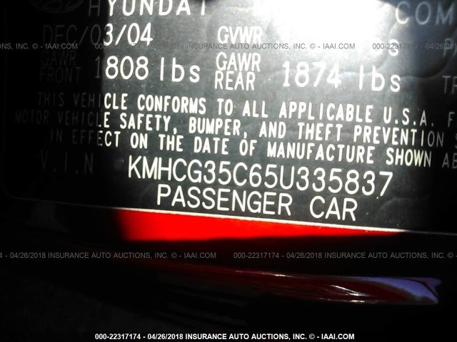 KMHCG35C65U335837 - 2005 HYUNDAI ACCENT GS RED photo 9