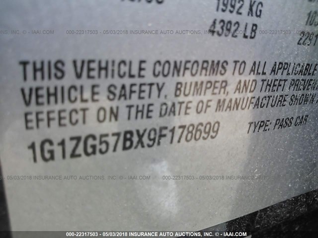 1G1ZG57BX9F178699 - 2009 CHEVROLET MALIBU LS 蓝色 照片 9