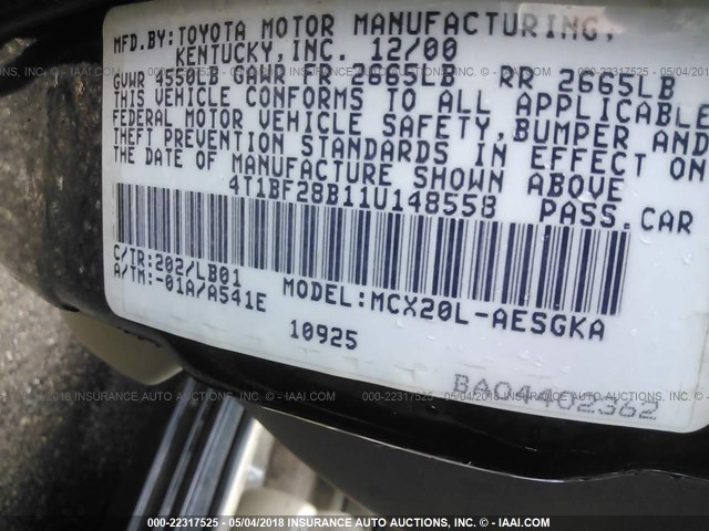 4T1BF28B11U148558 - 2001 TOYOTA AVALON XL/XLS BLACK photo 9