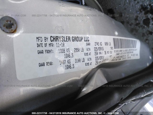 2A4RR5D19AR492378 - 2010 CHRYSLER TOWN & COUNTRY TOURING SILVER photo 9