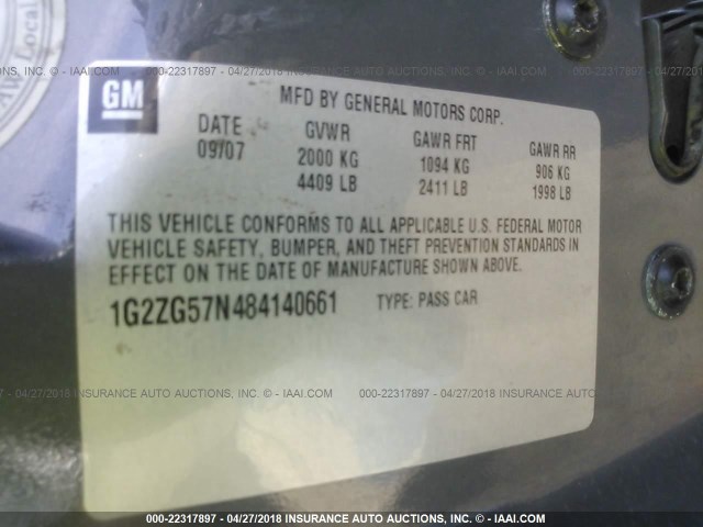 1G2ZG57N484140661 - 2008 PONTIAC G6 SE GRAY photo 9