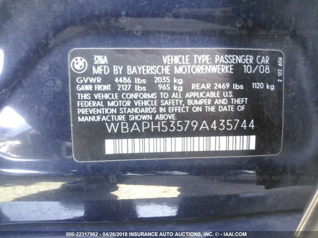 WBAPH53579A435744 - 2009 BMW 328 I SULEV Dark Blue photo 9