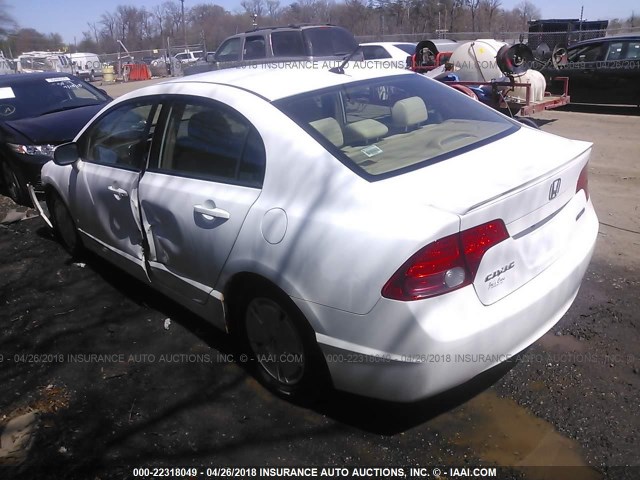 JHMFA36288S016303 - 2008 HONDA CIVIC HYBRID WHITE photo 3