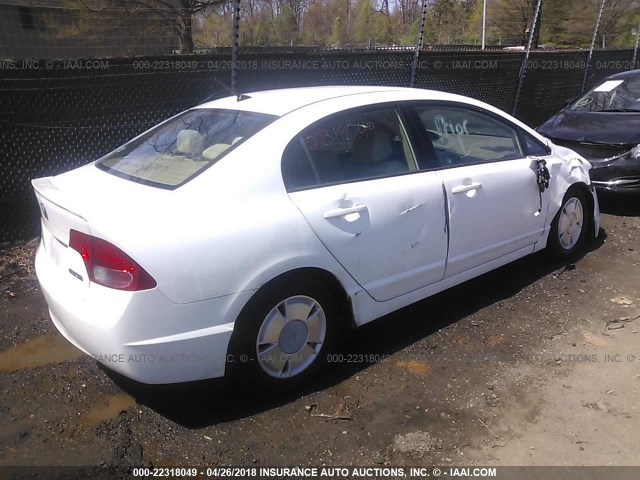 JHMFA36288S016303 - 2008 HONDA CIVIC HYBRID WHITE photo 4