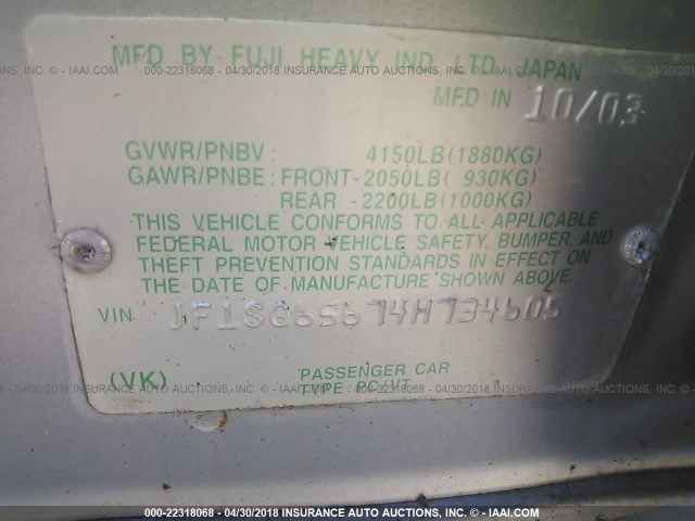 JF1SG65674H734605 - 2004 SUBARU FORESTER 2.5XS ვერცხლისფერი ფოტო 9