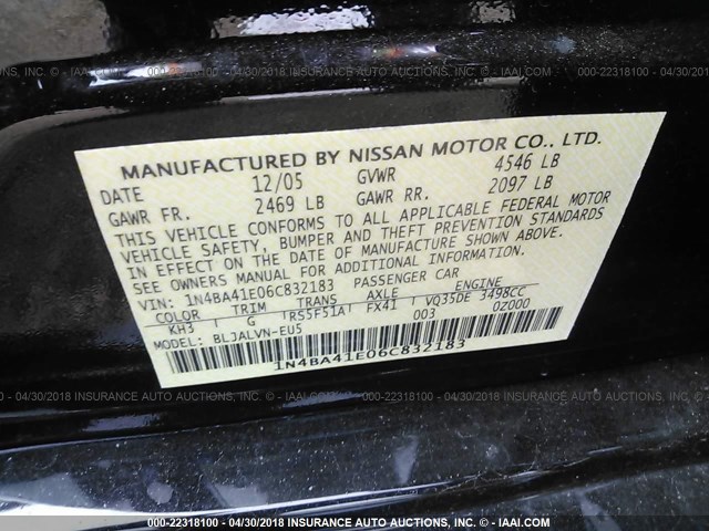 1N4BA41E06C832183 - 2006 NISSAN MAXIMA SE/SL GRAY photo 9