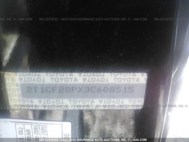 2T1CF28PX3C608515 - 2003 TOYOTA CAMRY SOLARA SE/SLE 黑色 照片 9