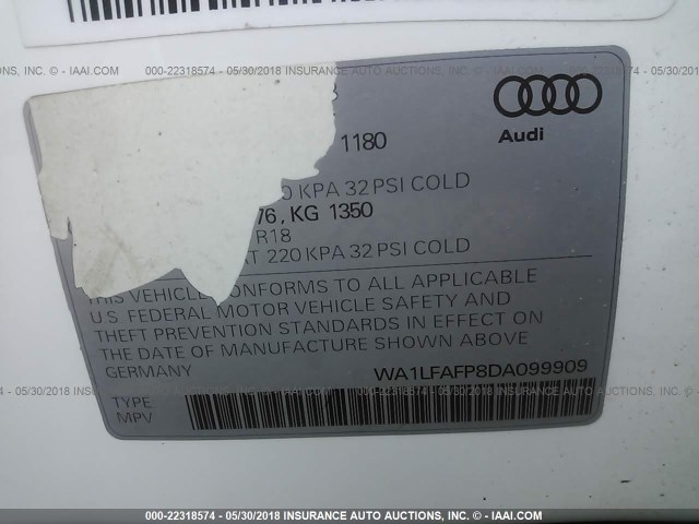 WA1LFAFP8DA099909 - 2013 AUDI Q5 PREMIUM PLUS WHITE photo 9