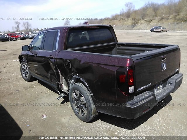 5FPYK3F54HB007149 - 2017 HONDA RIDGELINE RTL BURGUNDY photo 3