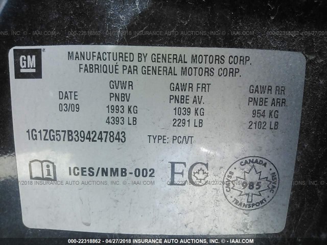 1G1ZG57B394247843 - 2009 CHEVROLET MALIBU LS BLACK photo 8