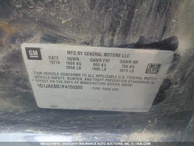 1G1JA6SG1F4159280 - 2015 CHEVROLET SONIC LS BLUE photo 9