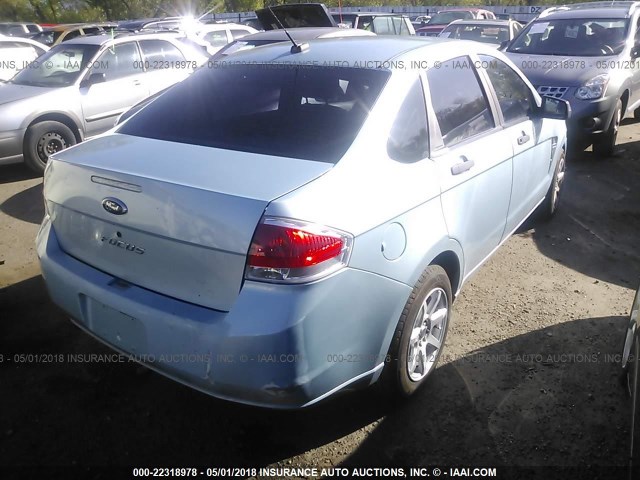 1FAHP34N98W118780 - 2008 FORD FOCUS S/SE BLUE photo 4