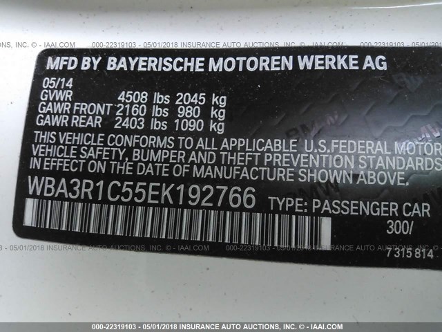 WBA3R1C55EK192766 - 2014 BMW 435 I WHITE photo 9