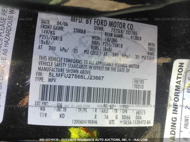 5LMFU27566LJ23667 - 2006 LINCOLN NAVIGATOR BLACK photo 9