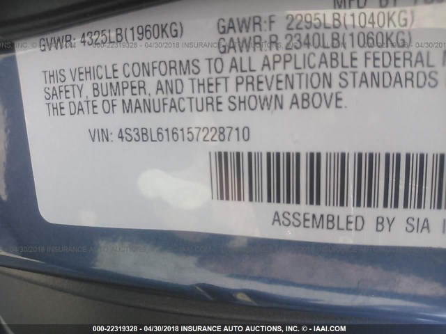 4S3BL616157228710 - 2005 SUBARU LEGACY 2.5I BLUE photo 9