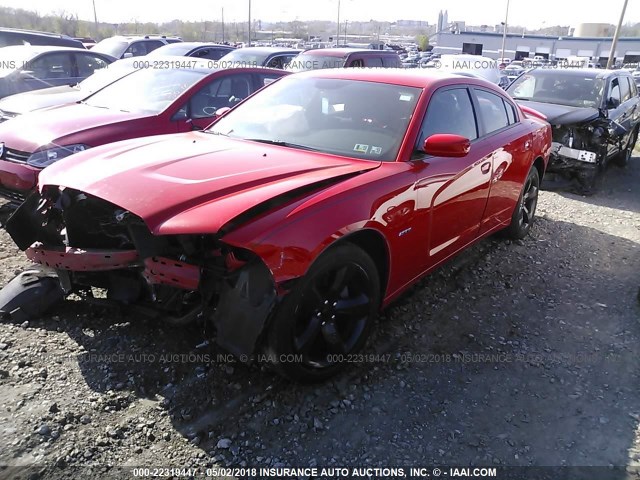 2C3CDXCT5EH330529 - 2014 DODGE CHARGER R/T RED photo 2
