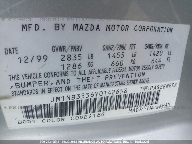 JM1NB3536Y0142658 - 2000 MAZDA MX-5 MIATA LS SILVER photo 9