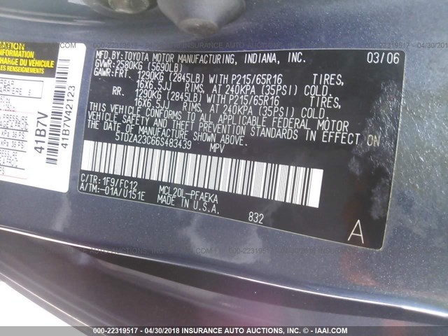 5TDZA23C66S483439 - 2006 TOYOTA SIENNA CE/LE GRAY photo 9