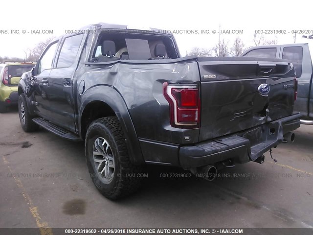 1FTFW1RG5JFA71997 - 2018 FORD F150 RAPTOR GRAY photo 3