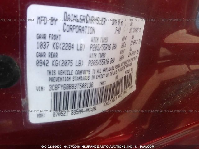 3C8FY68B83T508136 - 2003 CHRYSLER PT CRUISER LIMITED RED photo 9