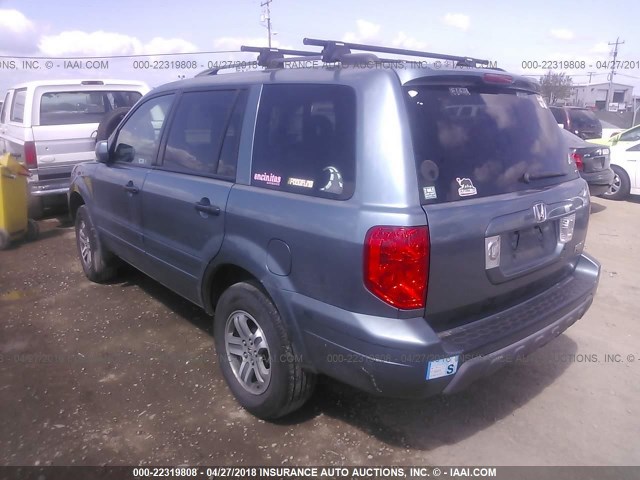 5FNYF18505B036965 - 2005 HONDA PILOT EXL BLUE photo 3