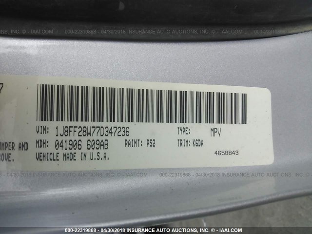 1J8FF28W77D347236 - 2007 JEEP PATRIOT SPORT SILVER photo 9