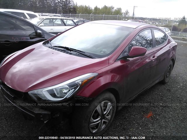 5NPDH4AE5GH698677 - 2016 HYUNDAI ELANTRA SE/SPORT/LIMITED RED photo 2