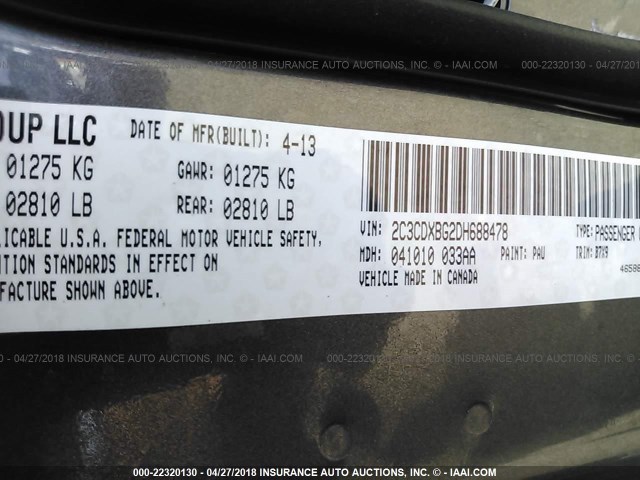 2C3CDXBG2DH688478 - 2013 DODGE CHARGER SE GRAY photo 9