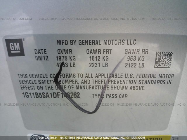 1G11B5SA1DF143262 - 2013 CHEVROLET MALIBU LS 银色 照片 9