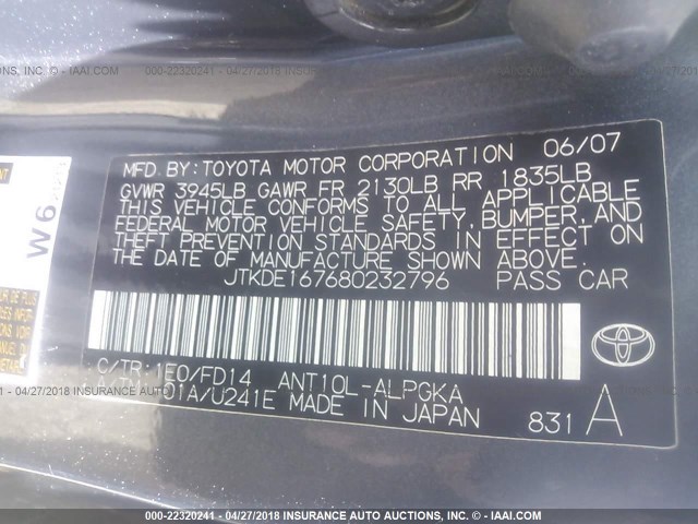 JTKDE167680232796 - 2008 TOYOTA SCION TC 灰色 照片 9