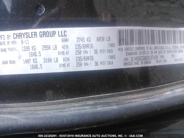 2C4RDGCG0CR137429 - 2012 DODGE GRAND CARAVAN SXT GRAY photo 9