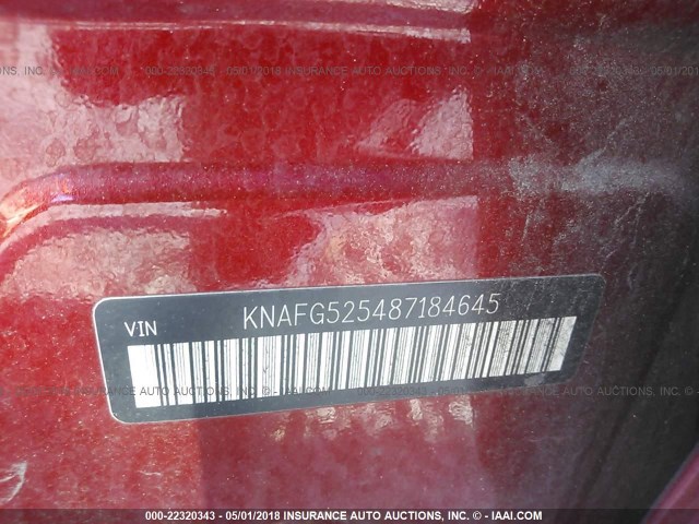 KNAFG525487184645 - 2008 KIA RONDO LX/EX ORANGE photo 9