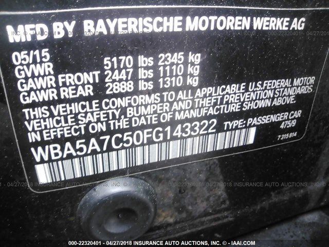 WBA5A7C50FG143322 - 2015 BMW 528 XI BLACK photo 9