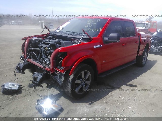 1FTFW1EG5FFB92929 - 2015 FORD F150 SUPERCREW RED photo 2