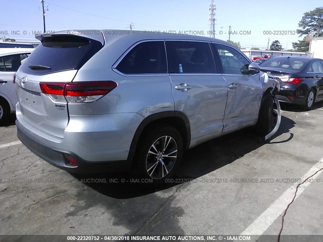 5TDZARFH2JS033313 - 2018 TOYOTA HIGHLANDER LE SILVER photo 4