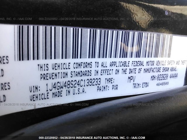 1J4GW48S24C139233 - 2004 JEEP GRAND CHEROKEE LAREDO/COLUMBIA/FREEDOM 黑色 照片 9