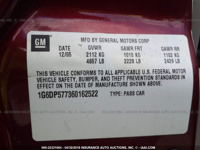 1G6DP577360162522 - 2006 CADILLAC CTS HI FEATURE V6 RED photo 9