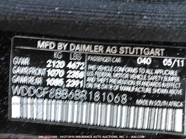 WDDGF8BB6BR181068 - 2011 MERCEDES-BENZ C 300 4MATIC BLACK photo 9