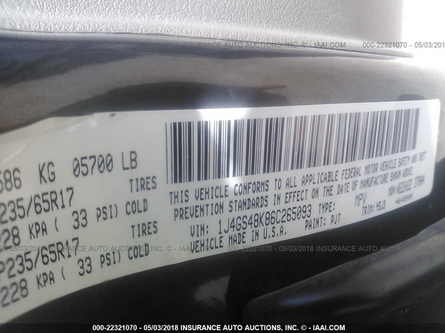 1J4GS48K86C265093 - 2006 JEEP GRAND CHEROKEE LAREDO/COLUMBIA/FREEDOM 灰色 照片 9