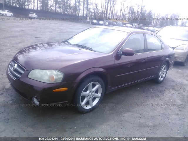 JN1DA31DX3T509200 - 2003 NISSAN MAXIMA GLE/GXE/SE MAROON photo 2